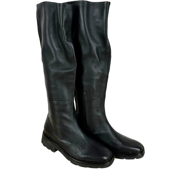 Vince NWOB Rune Slouch Leather Knee High Black Boots Size 8.5M Thick Lug Soles - Picture 2 of 11